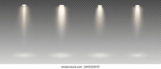 Spotlight, png de conjunto de luz de vetor, paredes, luz de estúdio, cores diferentes e tons de luz realista para design, publicidade, banner, cartaz. 