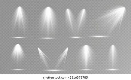 Spotlight. Vector set of light. Studio lighting. Stage spotlight. Rays of light.