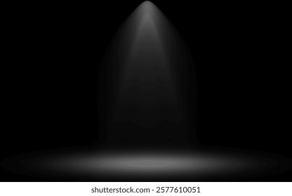 Spotlight white on stage night background. Black studio room background. Use as background studio wall for display your products. Product showcase with spotlight. 