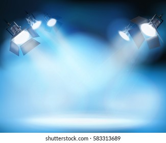 Spotlighting on the stage. Vector illustration.