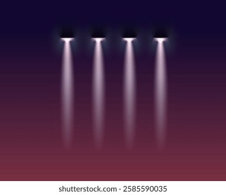 Spotlights with bright  light shining dark background. Vector illustration
