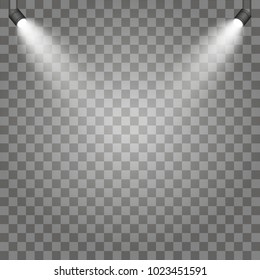 Spotlights with bright lights on transparent background.