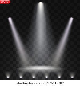Spotlights with bright lights on transparent background.