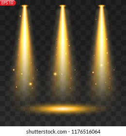 Spotlights with bright lights on transparent background.