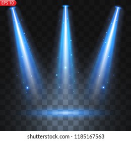 Spotlights with bright lights on transparent background.