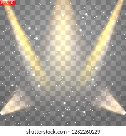 Spotlights with bright lights on transparent background.