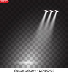 Spotlights with bright lights on transparent background.
