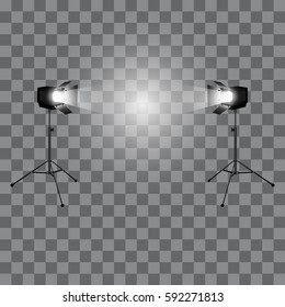 Spotlights with bright lights on transparent background.