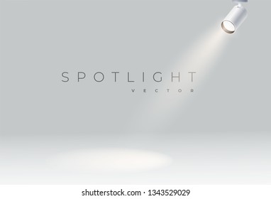 Spotlights with bright white light shining stage vector set. Illuminated effect form projector, illustration of projector for studio illumination eps 10