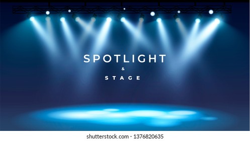 Spotlights & empty scene. Illuminated design. Vector illustration.