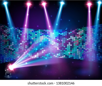 Spotlights & empty scene. Illuminated design. Vector illustration