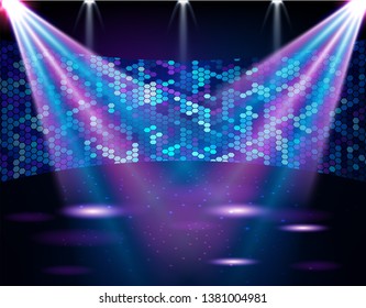 Spotlights & empty scene. Illuminated design. Vector illustration
