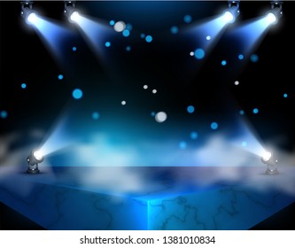 Spotlights & empty scene. Illuminated design. Vector illustration