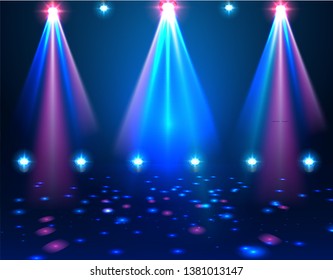 Spotlights & empty scene. Illuminated design. Vector illustration