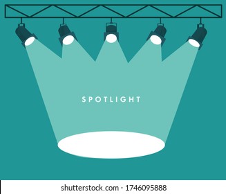 Spotlights empty scene. Illuminated design. Vector illustration