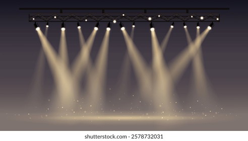 Spotlights empty scene. Illuminated design vector