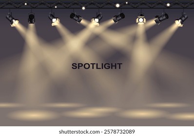 Spotlights empty scene. Illuminated design vector