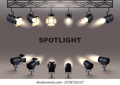 Spotlights empty scene. Illuminated design vector