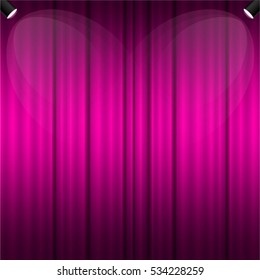 Spotlights & empty scene pink curtain. vector design.