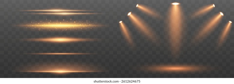 Spotlights and horizontal beams of light with neon effect. Vector. EPS 10.