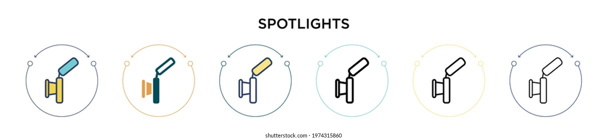 Spotlights icon in filled, thin line, outline and stroke style. Vector illustration of two colored and black spotlights vector icons designs can be used for mobile, ui, web