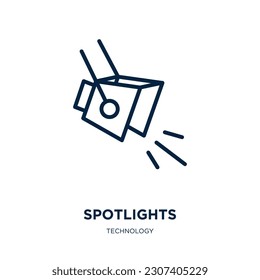spotlights icon from technology collection. Thin linear spotlights, flashlight, spotlight outline icon isolated on white background. Line vector spotlights sign, symbol for web and mobile
