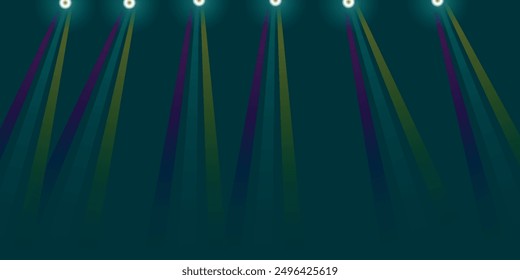 Spotlights illuminate the stage, illustrator.