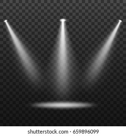 Spotlights. Light sources, concert lighting, stage spotlights set.