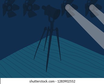 Spotlights on the scene. Projector light.