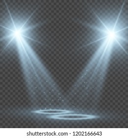 Spotlights on stage with light. Vector illustration.