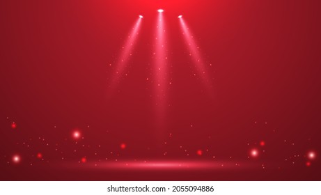 Spotlights on stage with smoke and light. Vector illustration.