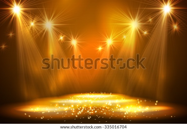 Spotlights on stage with smoke  light.\
Vector\
illustration.