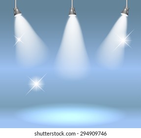 Spotlights on the stage. Vector illustration.