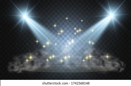 
Spotlights on a transparent background illuminating the scene. A site with smoke.