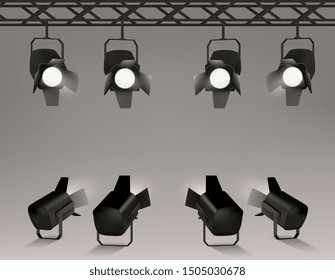 Spotlights realistic background. Vector illustration