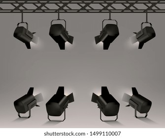 Spotlights realistic set. Vector illustration