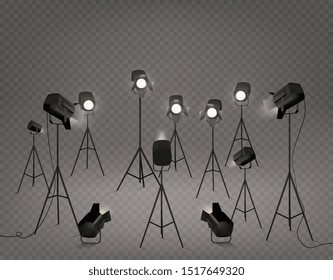 Spotlights realistic set. Vector illustration