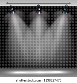 Spotlights realistic transparent background for show contest or interview.