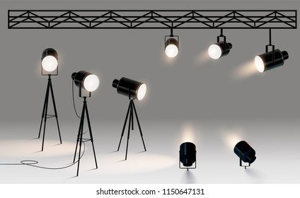 Spotlights realistic transparent background for show contest or interview vector illustration eps 10