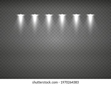 Spotlights realistic transparent background for show contest or interview. Elements for photo studio, show, scene. Vector illustration