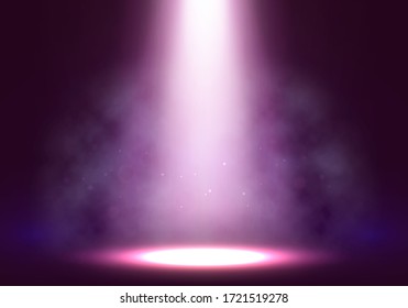 Spotlights. Scene for presentation illuminated by spotlights with smoke. Vector illustration.