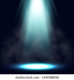 Spotlights. Scene for presentation with smoke illuminated by spotlights. Vector illustration.