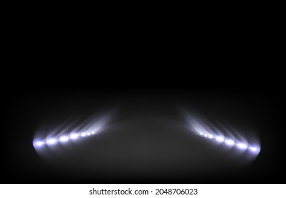 Spotlights einzeln auf transparentem Hintergrund. Vektorstrahlungseffekt mit goldenen Strahlen und Linsenfackeln.