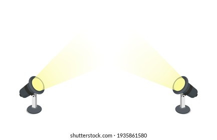 Spotlights shine from below to the top of the stage in flat style isolated on white background. Vector EPS 10