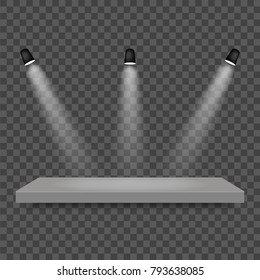 Spotlights shine on the platform