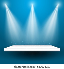 Spotlights shining down onto an empty display shelf