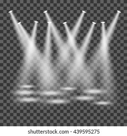 Spotlights shining on transparent background