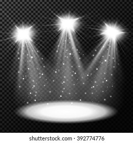 Spotlights shining with sprinkles falling on transparent background