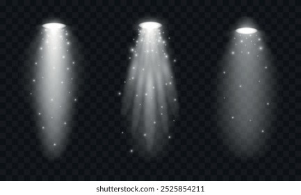 Spotlights with Sparkling Dust, Flood Lights, Light Effect, Shimmer Effect, White Dust, Vector Illustration