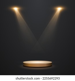 Spotlights With Stage. Gold Light Vector Effect